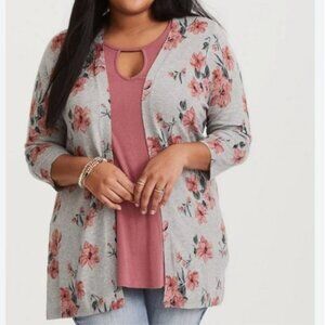 Torrid Heather Grey Floral Knit Cardigan Size 1X